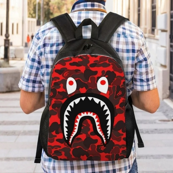 Bape | Bags | Bape Camo Shark Backpack Red Black | Poshmark